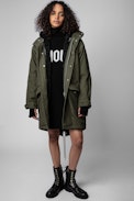 Cappotto Kiwi Canvas - Cappotto oversize in cotone kaki con fodera in pelliccia sintetica donna
