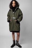 Cappotto Kiwi Canvas - Cappotto oversize in cotone kaki con fodera in pelliccia sintetica donna