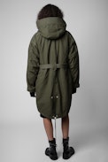 Cappotto Kiwi Canvas - Cappotto oversize in cotone kaki con fodera in pelliccia sintetica donna