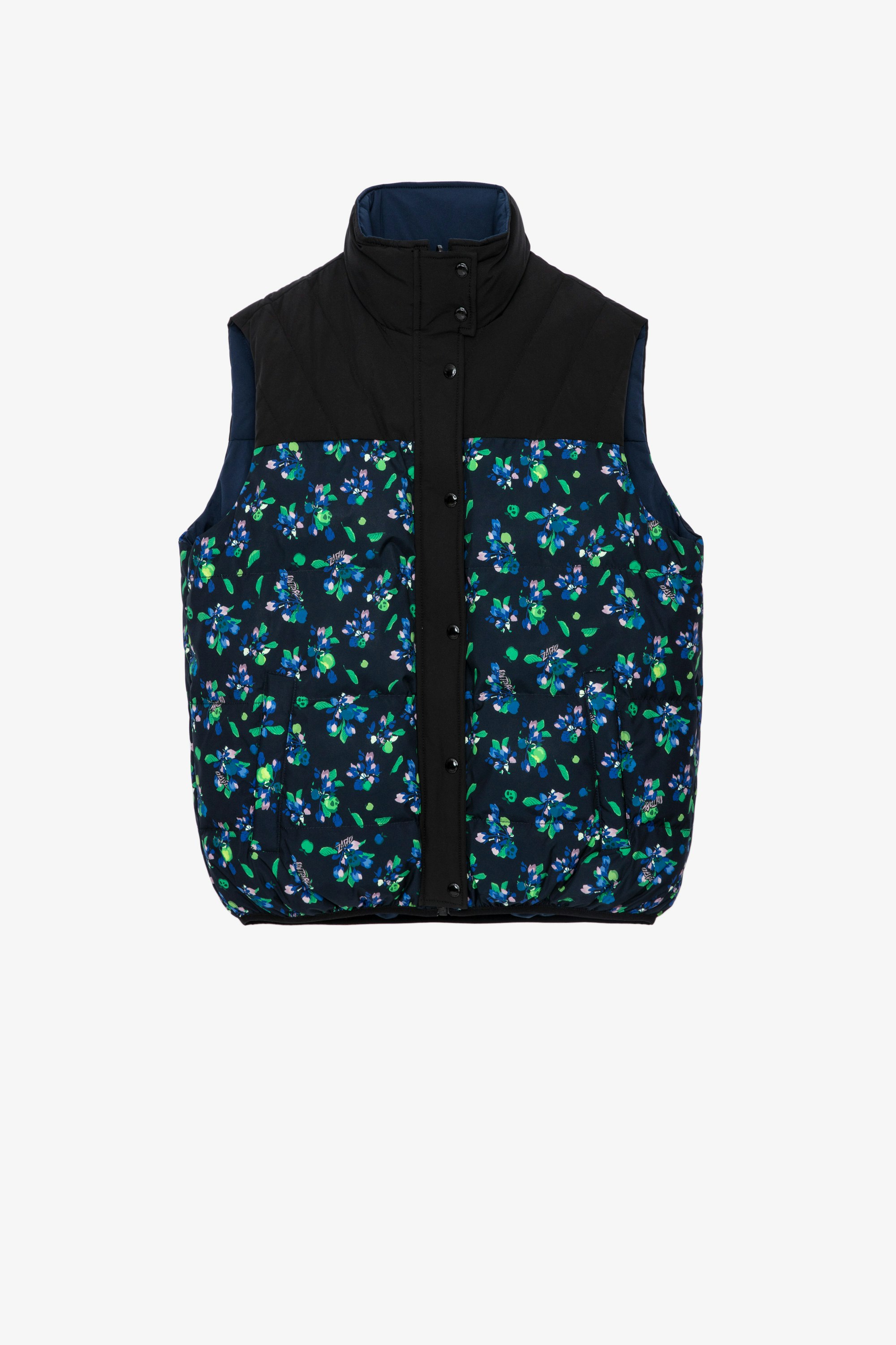 Kera Down Jacket Women’s reversible black sleeveless jacket with floral print
