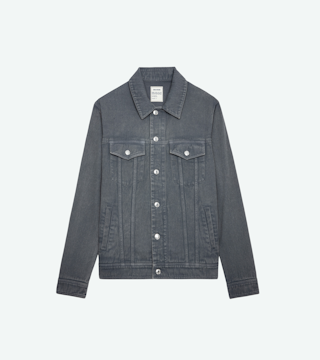 Veste Kase - Veste en denim coton gris à col brodé "C'est La Faute À Voltaire".