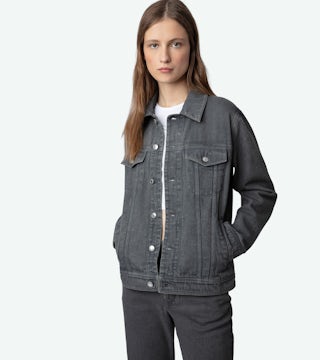 Veste Kase - Veste en denim coton gris à col brodé "C'est La Faute À Voltaire".