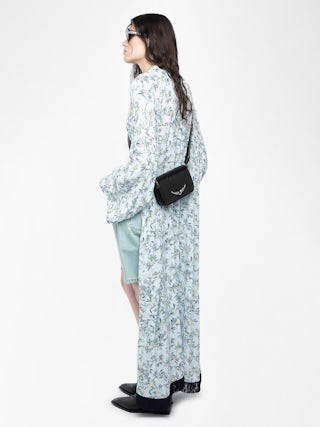 Kimono - Kimonos long en viscose imprimée, manches courtes, et finition franges.