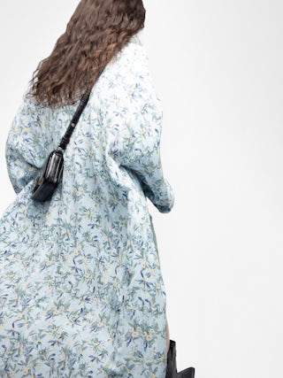 Kimono - Kimonos long en viscose imprimée, manches courtes, et finition franges.