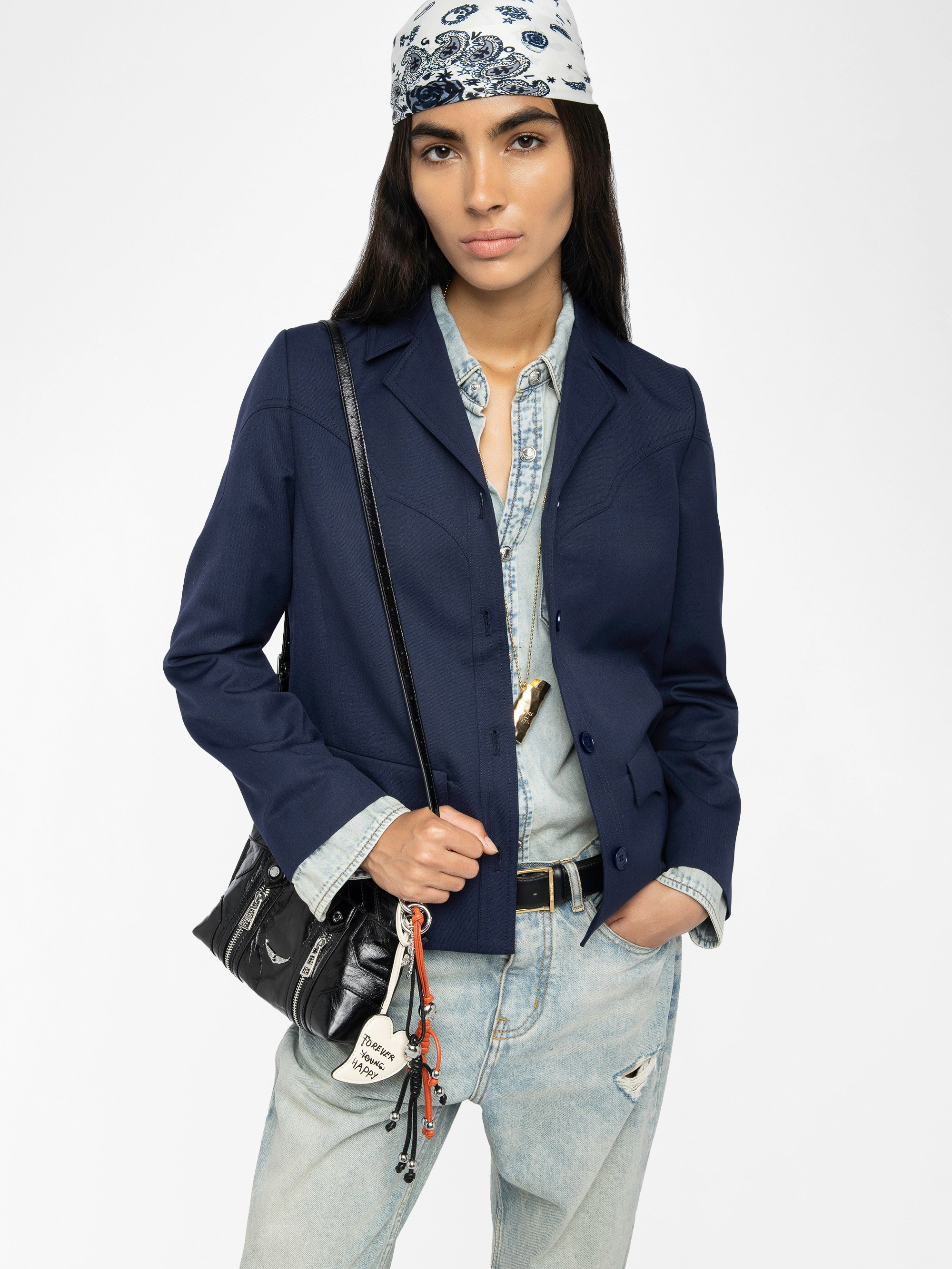 Lara Jacket - Mixed wool jacket with western-inspired cutouts, applied pockets and button closure.