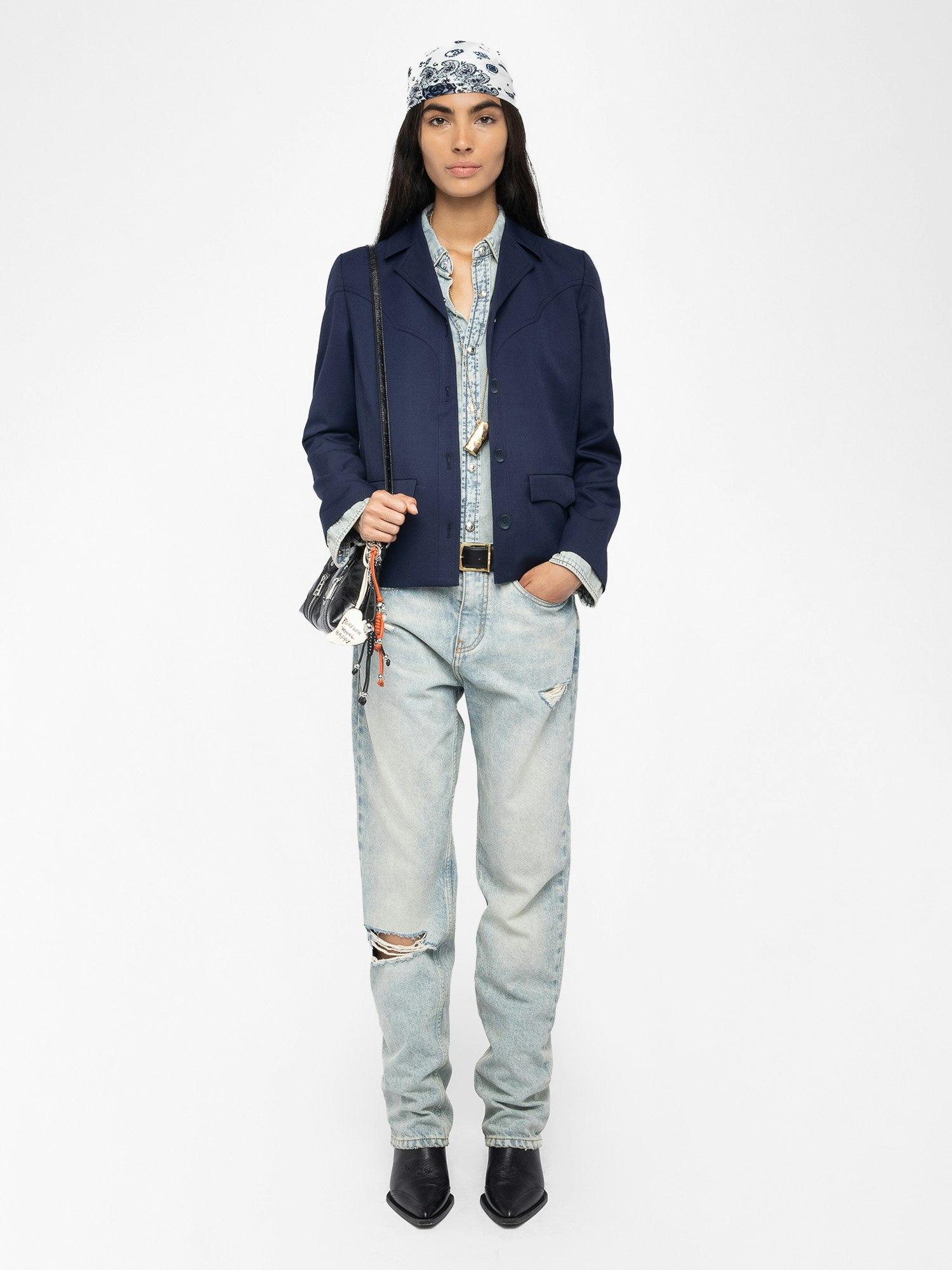 Veste Lara - Blouson en laine mélangé avec découpes esprit western, poches appliquées et fermeture boutonnée.