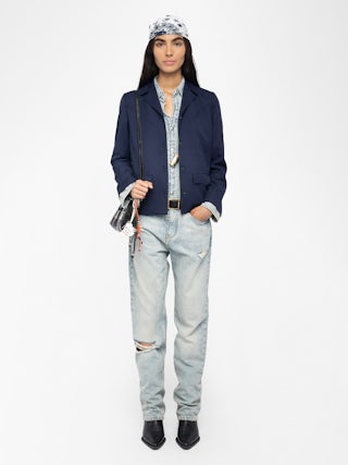 Lara Jacket - Mixed wool jacket with western-inspired cutouts, applied pockets and button closure.