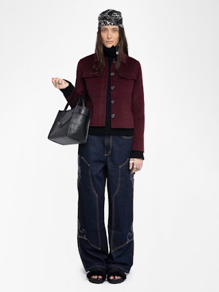 Liam Wool Jacket - Fitted double-faced jacket in wool blend, long sleeves, button closure and embossed wings at the back.