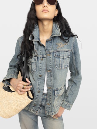 Lienna Denim Jacket - Multi-pocket denim jacket with buttoned closure and chest wing.