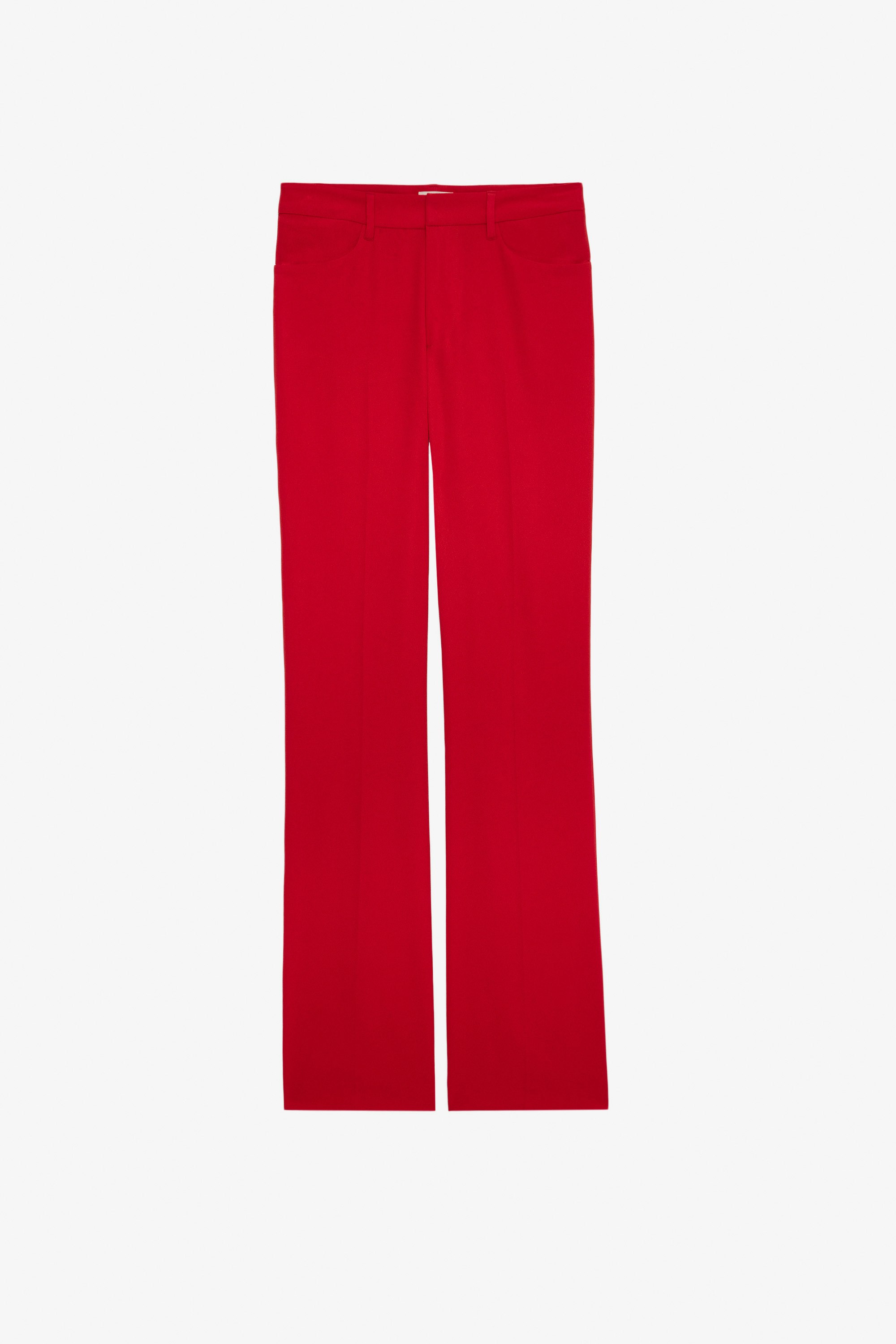 Pistol Trousers Women’s red crêpe tailored trousers.