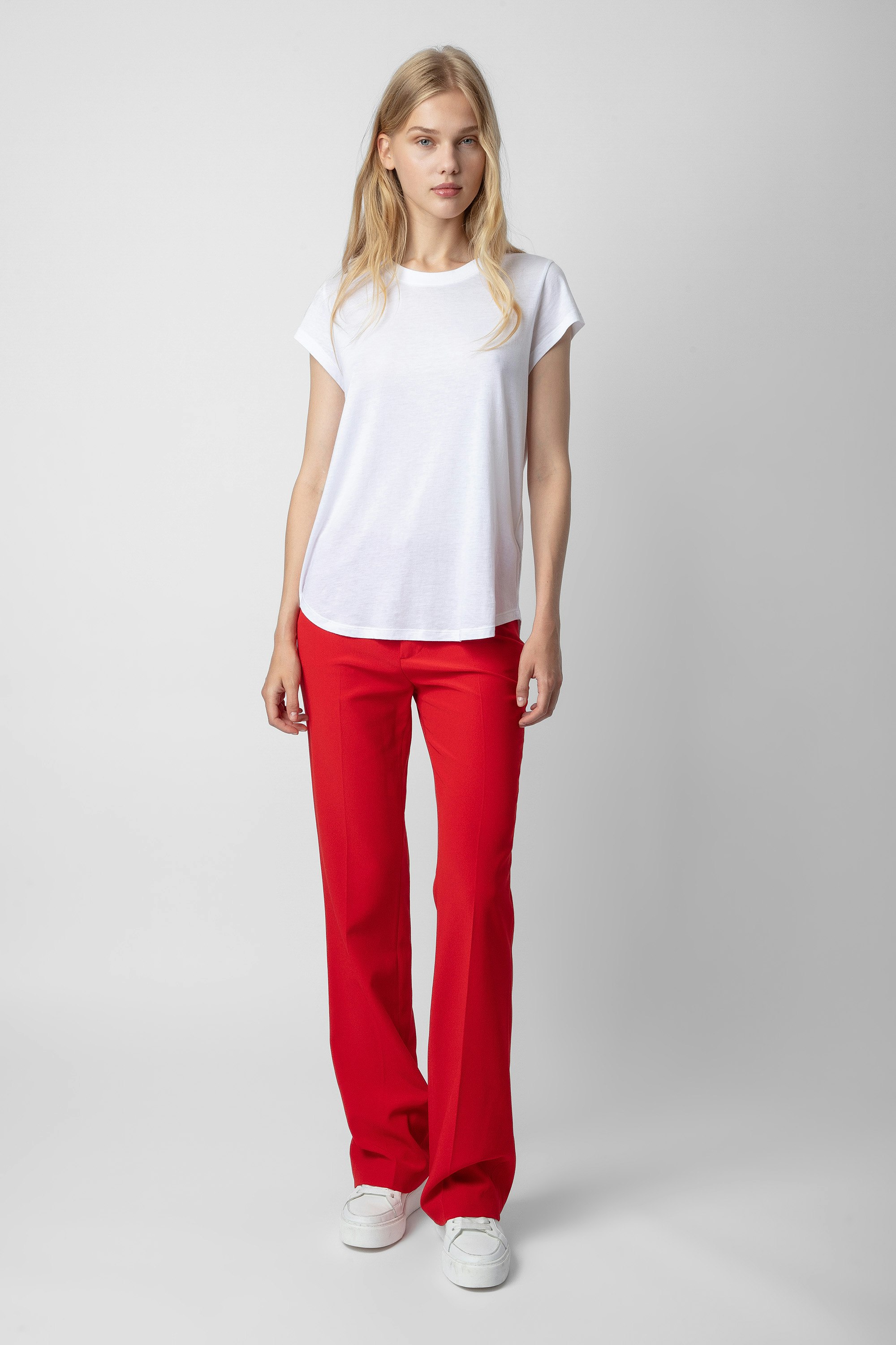 Pantaloni Pistol - Pantaloni da tailleur in crêpe rosso da donna.