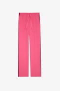 Pantaloni Pomy - Pantaloni da donna in crêpe rosa con strisce laterali a paillette