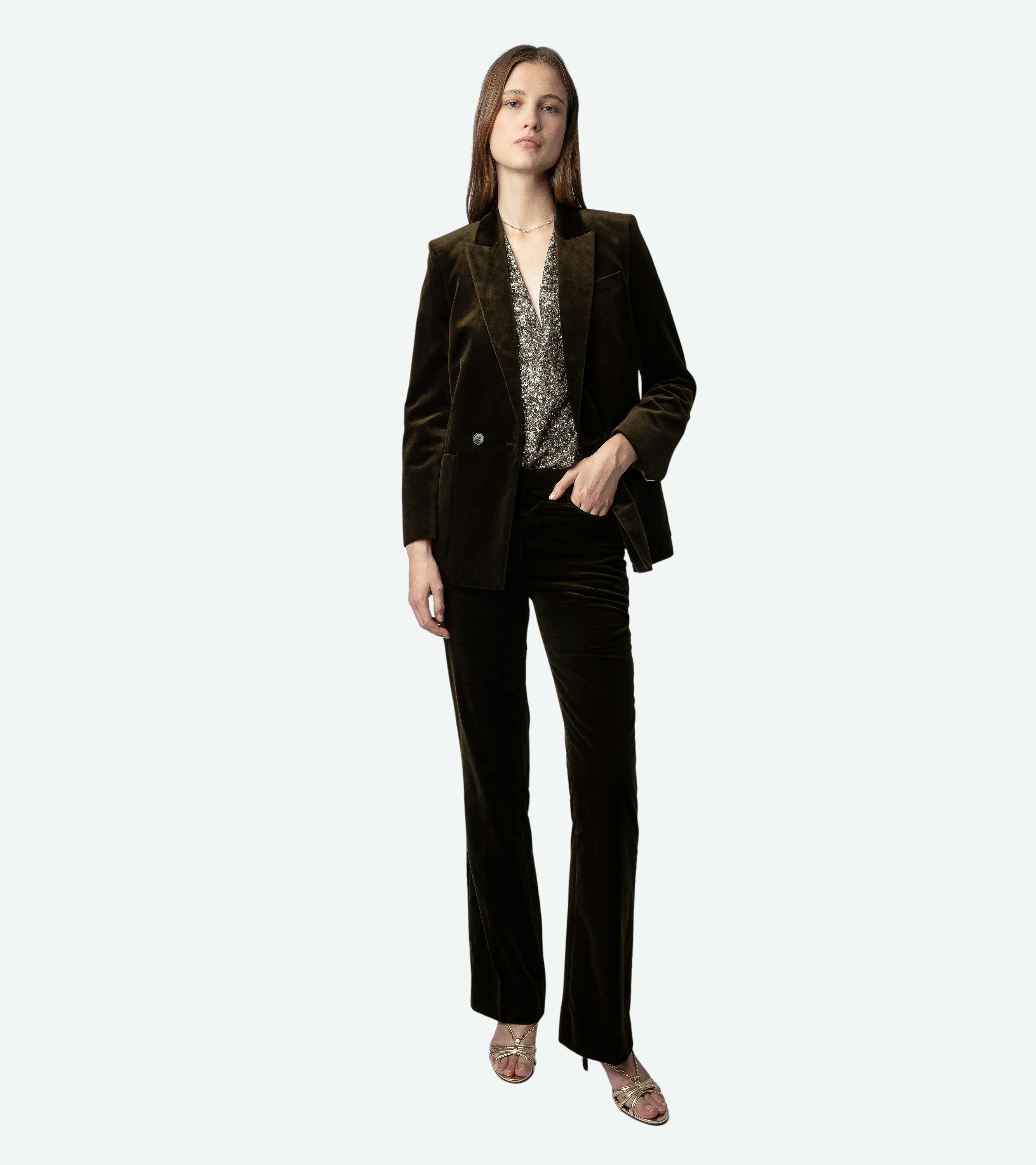 Pistol Velvet Pants - Women’s khaki velvet tailored pants.