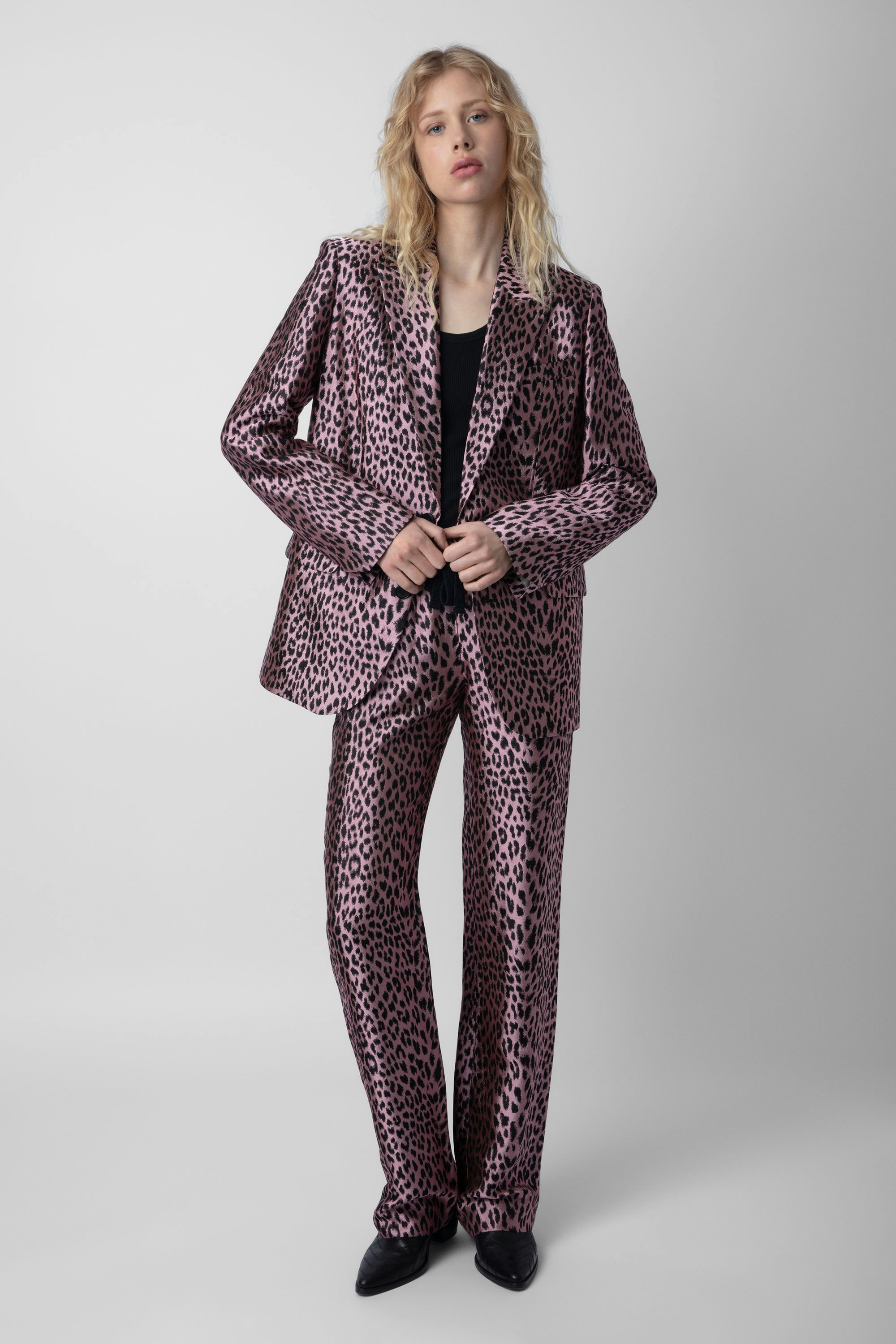 Pomy Leopard Jacquard Pants  - Women's pink leopard jacquard pants