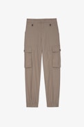 Pilote Canvas Trousers - Women's cognac cotton trousers with cargo pockets