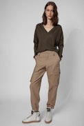 Pilote Canvas Trousers - Women's cognac cotton trousers with cargo pockets