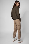 Pilote Canvas Trousers - Women's cognac cotton trousers with cargo pockets