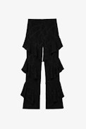 Pantaloni Poum Chaines in seta - Pantaloni in seta nera con balze e catene jacquard ZV donna