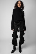 Pantaloni Poum Chaines in seta - Pantaloni in seta nera con balze e catene jacquard ZV donna