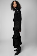 Pantaloni Poum Chaines in seta - Pantaloni in seta nera con balze e catene jacquard ZV donna