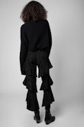 Pantaloni Poum Chaines in seta - Pantaloni in seta nera con balze e catene jacquard ZV donna