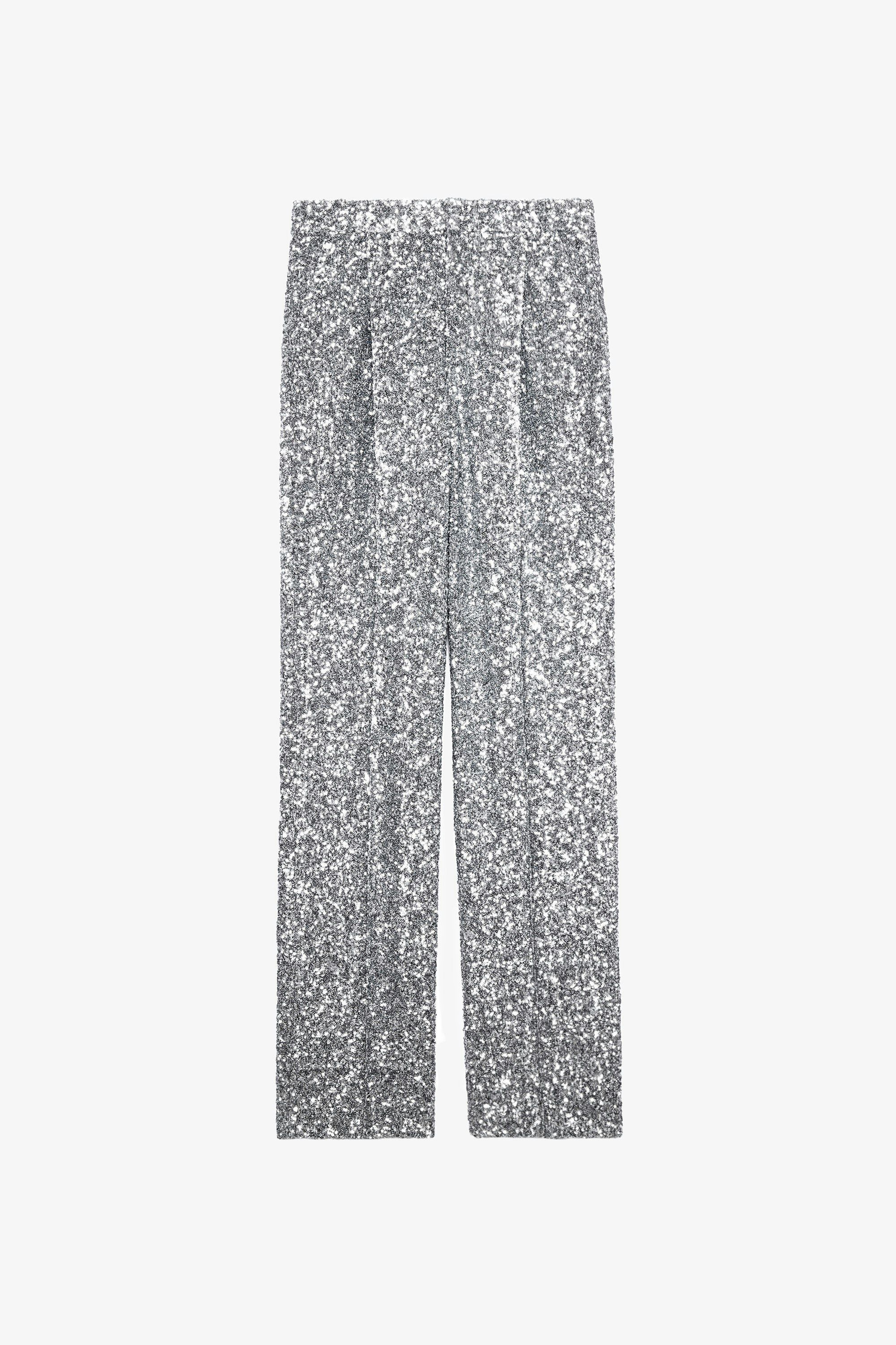 Pantaloni Gitane Paillettes Pantaloni da tailleur grigi con paillettes da donna.