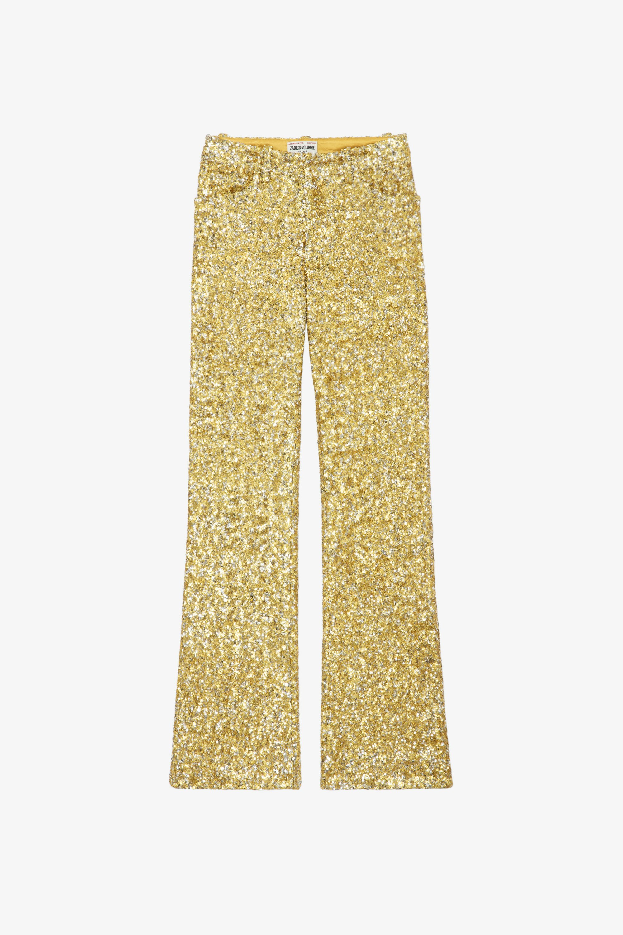 Pantalón Pistol  Pantalones de traje con lentejuelas doradas para mujer 