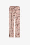 Pantalón Pomy Jacquard - Pantalón de seda crudo jacquard con estampado de labios para mujer