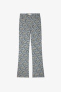 Pistol Trousers - Women's flared trousers in multicoloured floral jacquard