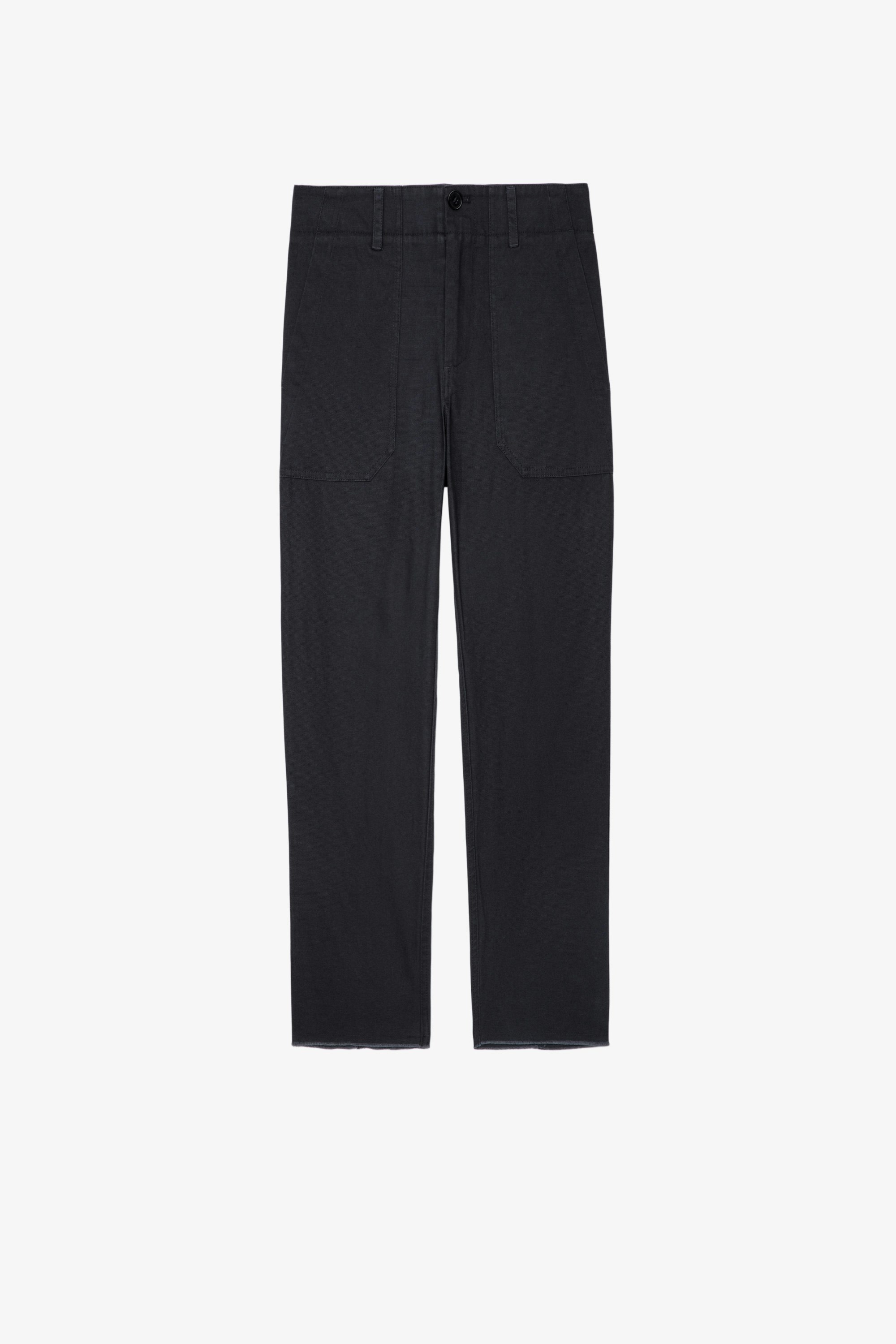 Projet Trousers Women’s trousers in grey cotton denim with embroidery on the back