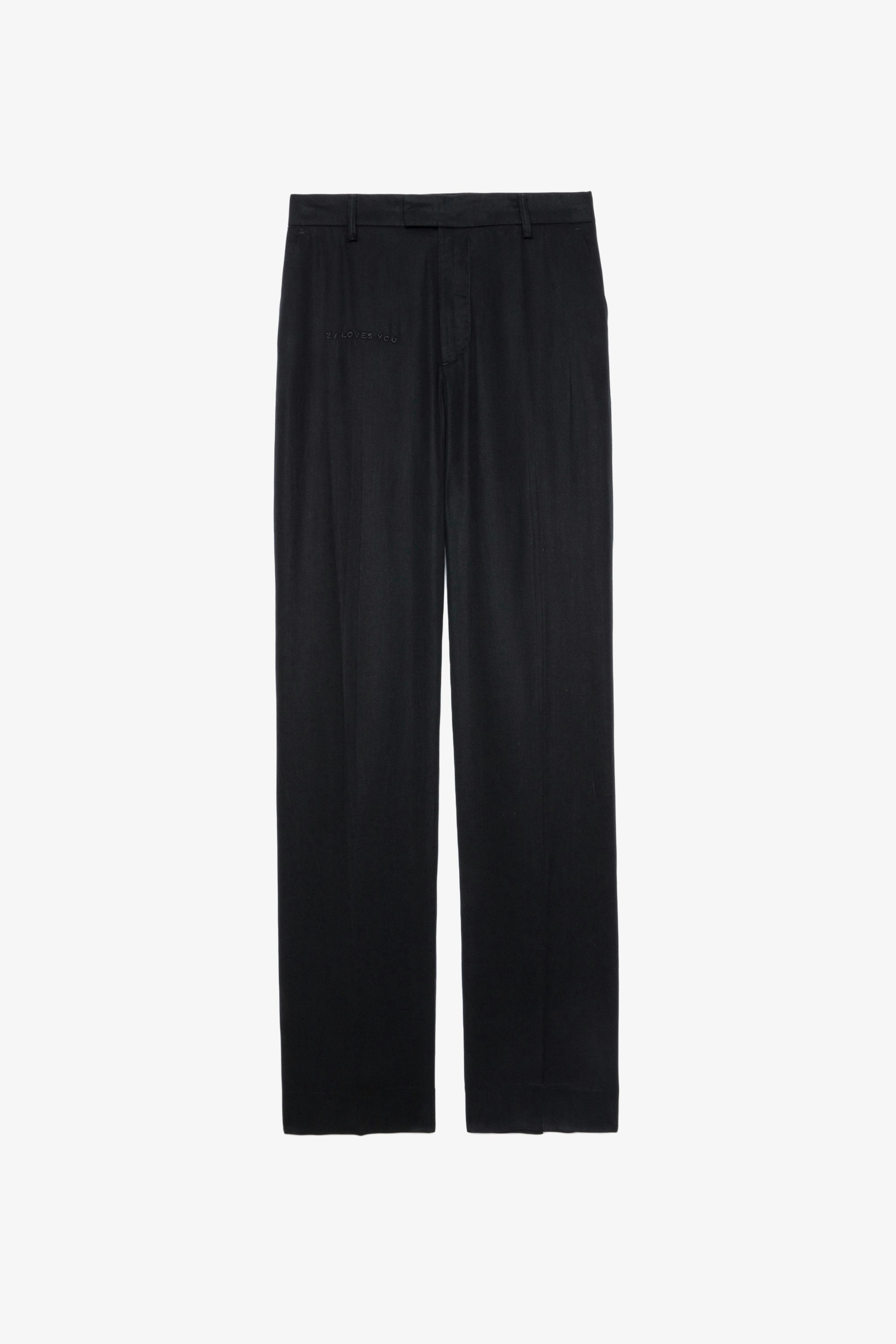 Peter Trousers Women's wide-leg black trousers with embroidered "ZV.LOVES.YOU" slogan