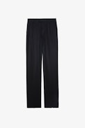 Peter Trousers - Women's wide-leg black trousers with embroidered "ZV.LOVES.YOU" slogan