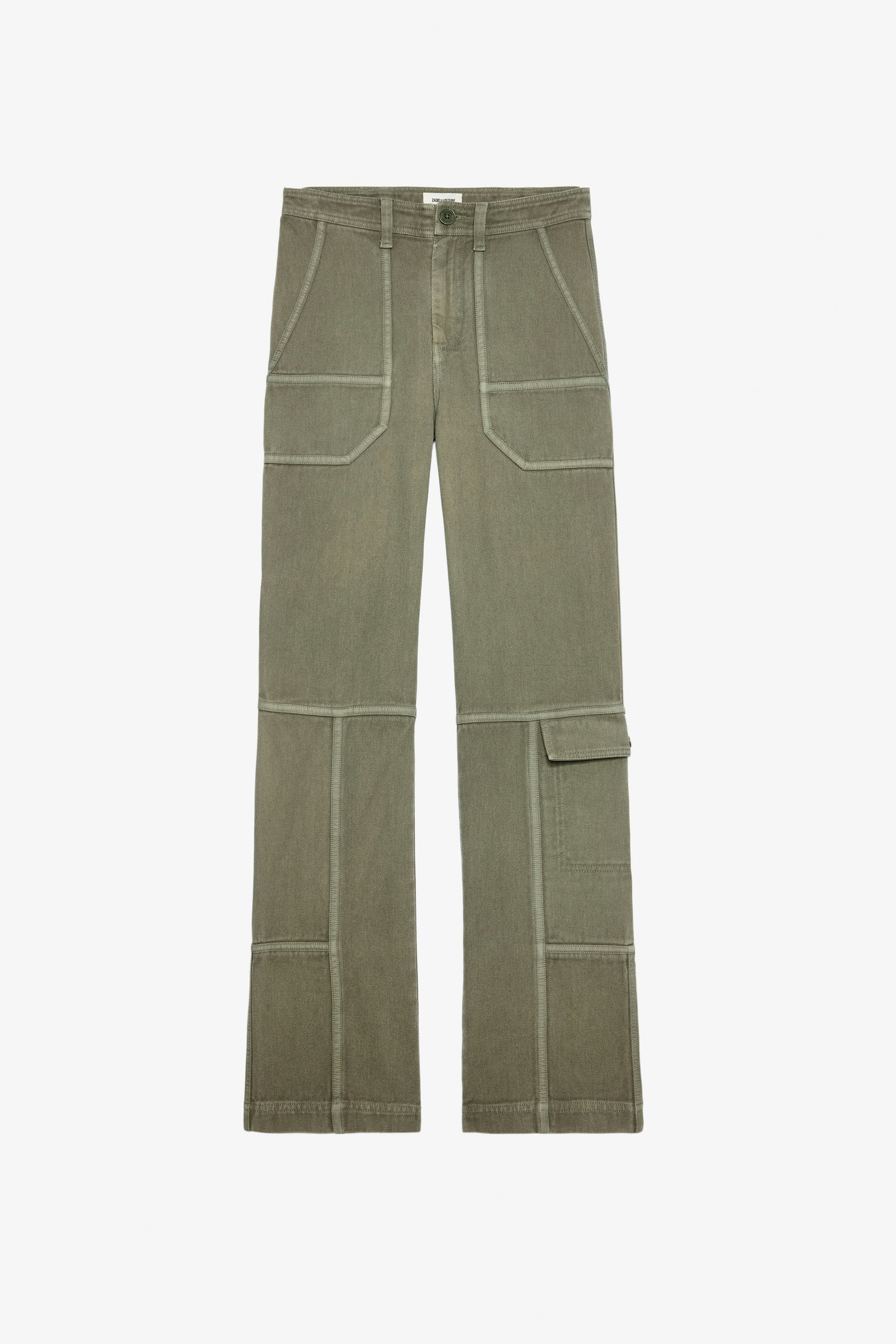 Hose Pepper - Damen-Hose aus Baumwolltwill in Khaki mit Kontrastdetails