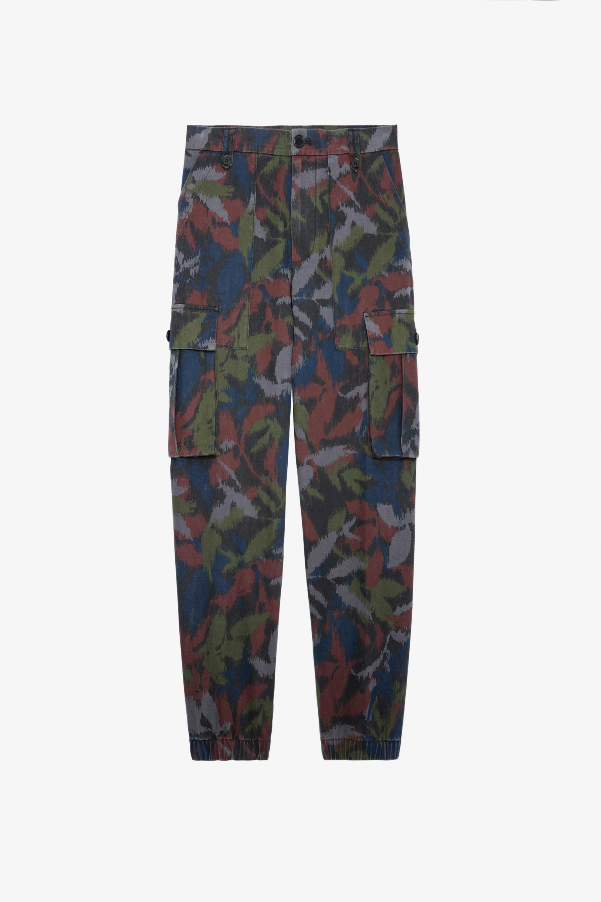 Pilote Trousers - Women’s black cotton military-style trousers with print and pockets.