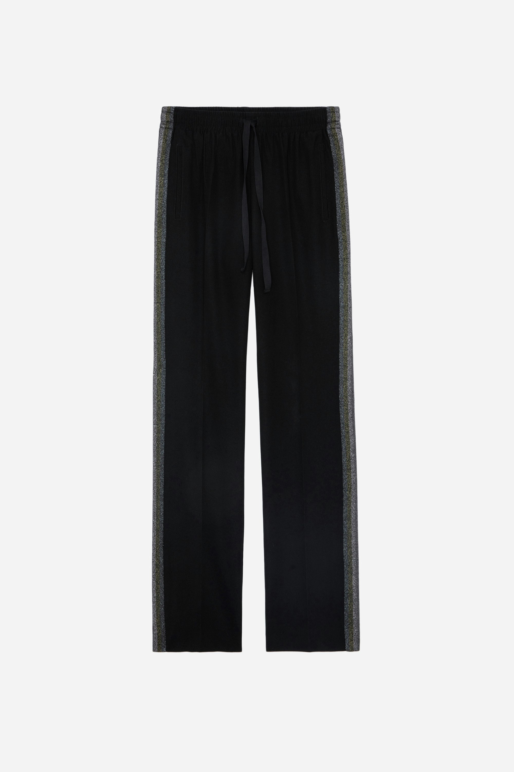 Pomy Pants - Women's black trousers with glittery side bands