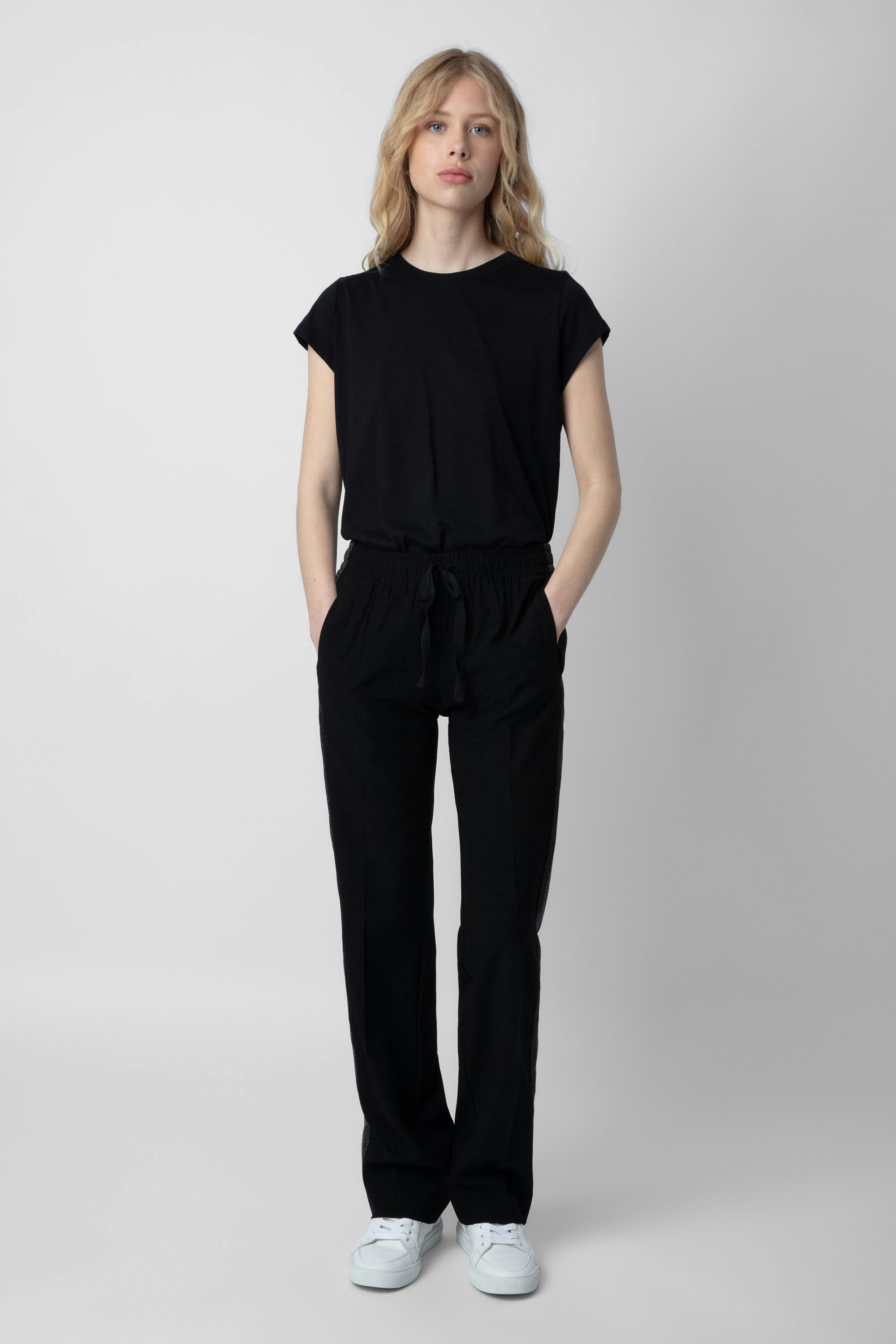 Pantalon noir en outlet crepe femme