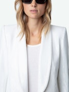Vive Sequin Blazer - Ecru button-up blazer with sequins and pockets.