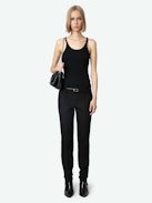 Prune Trousers - Tailored trousers with rhinestone star pattern.