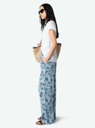 Pin Silk Pants - Pyjama-style pants in jacquard silk with pockets and elastic waistband.
