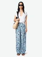 Pin Silk Pants - Pyjama-style pants in jacquard silk with pockets and elastic waistband.