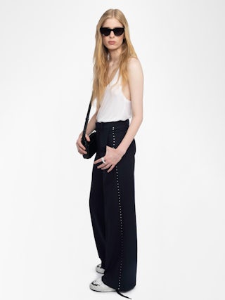 Panol Pants - Wide-leg tailored pants with rhinestones.