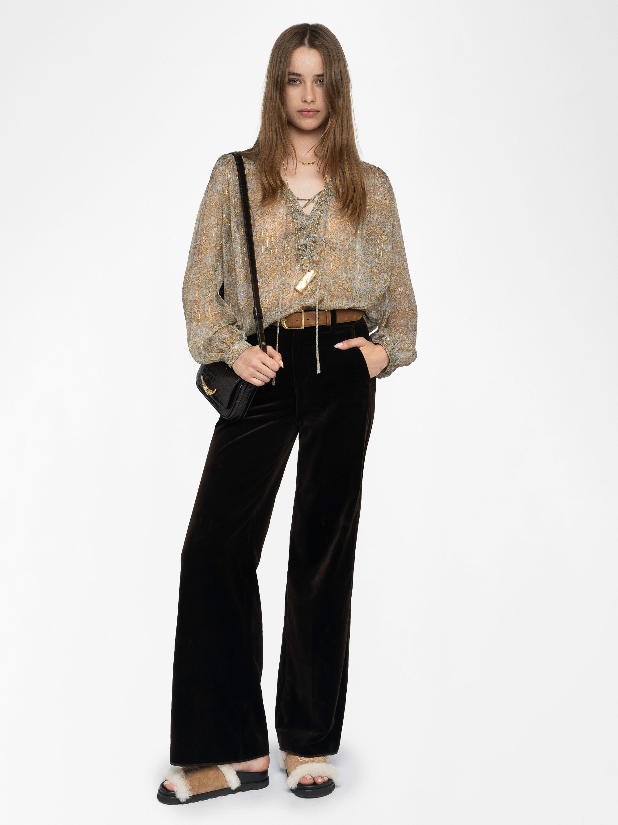 Pano Velvet Pants - Wide straight tailored velvet pants.