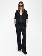 Poma Trousers - Straight-cut tailored pants with a jogging-inspired design, featuring satin stripes and an elastic waistband.