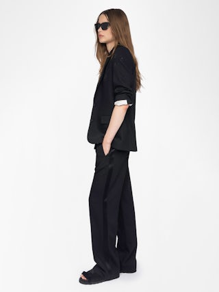 Poma Trousers - Straight-cut tailored pants with a jogging-inspired design, featuring satin stripes and an elastic waistband.