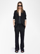 Poma Trousers - Straight-cut tailored pants with a jogging-inspired design, featuring satin stripes and an elastic waistband.