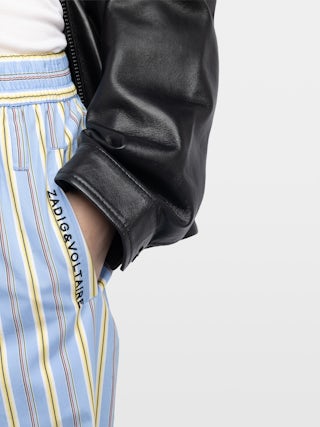 Pantalon Poma - Pantalon droit, esprit jogging, en popeline rayée et taille élastique.