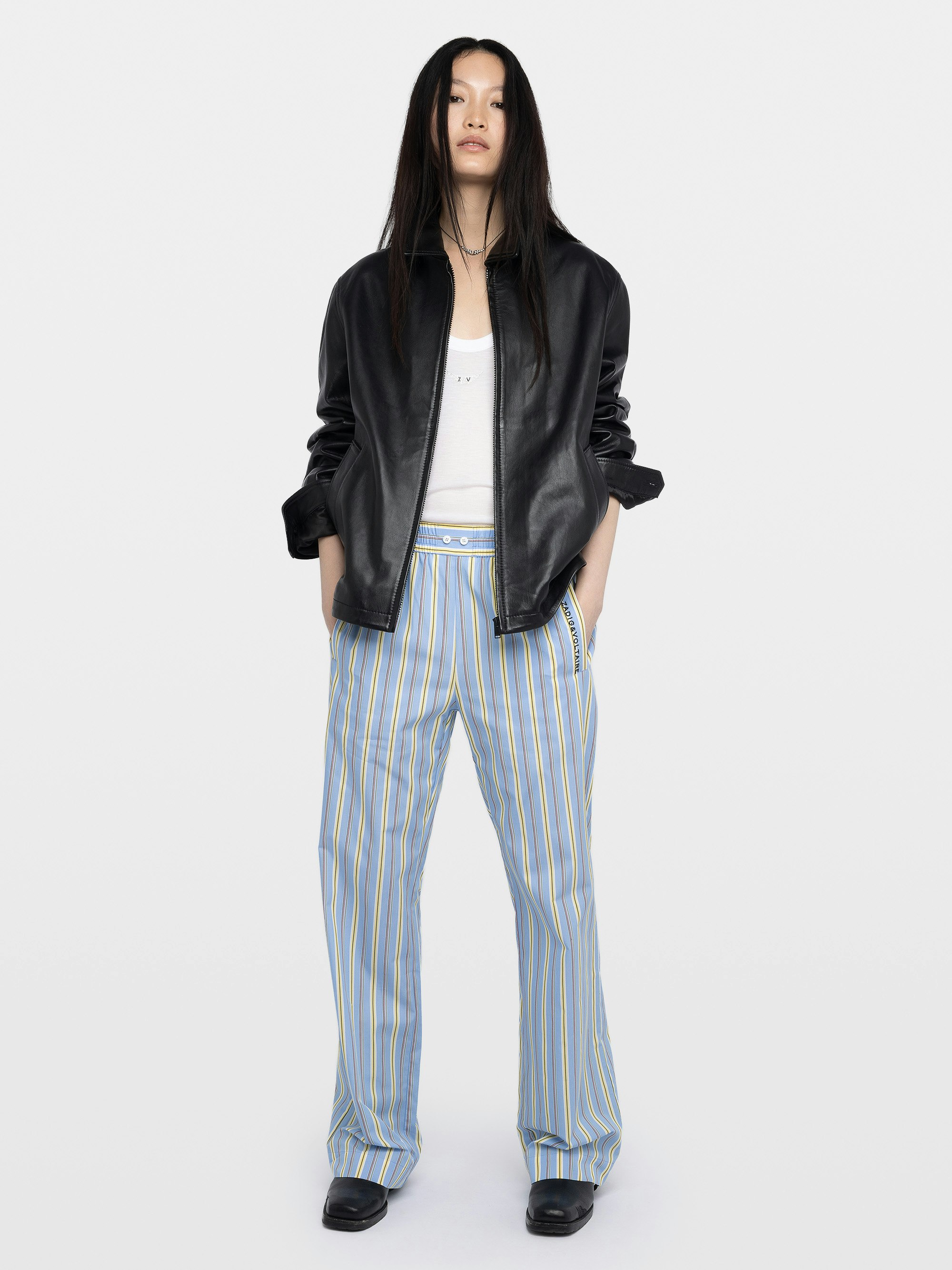 Trousers Poma - Straight-leg, jogger-inspired trousers in striped poplin with an elasticated waistband.