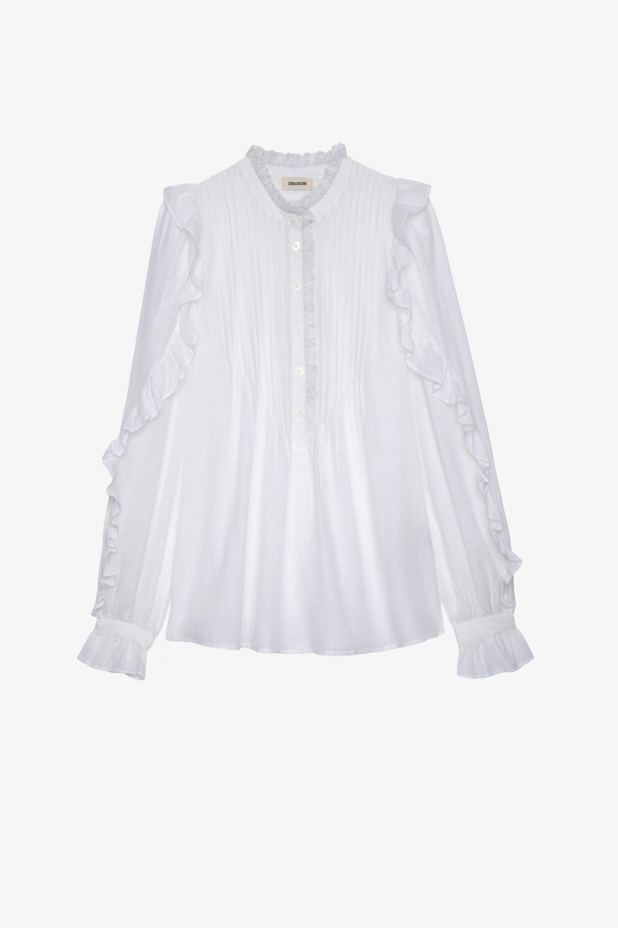 Timmy Blouse - Women's white cotton shirt with ruffles