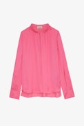 Camicetta Tink Satin - Blusa da donna rosa con collo aperto.