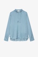 Blouse Tink Satin - Blouse en satin japonais bleu clair à manches longues Femme.